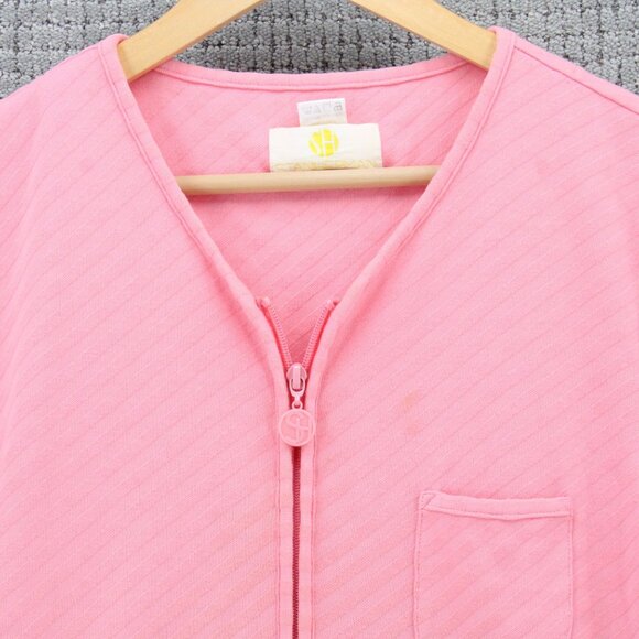 Stan Herman Terry Short Sleeve Zip Short Robe Womens Large L Pink Solid Full Zip - Picture 5 of 10